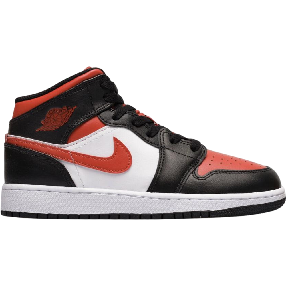 Nike Air Jordan 1 Mid Bred Toe Black Fire Red White (GS)